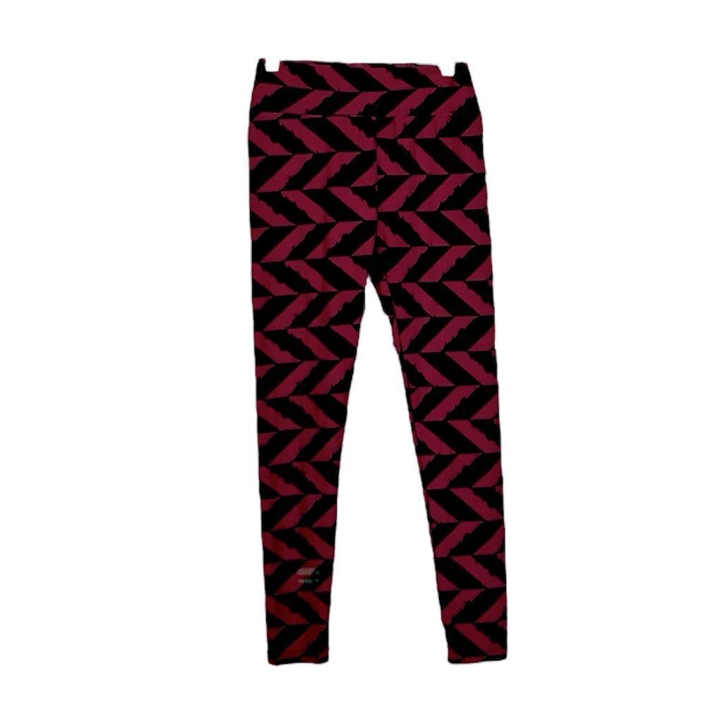 LuLaRoe Women's Soft Geometric Print Slimming Black Maroon Ankle Length Leggings
